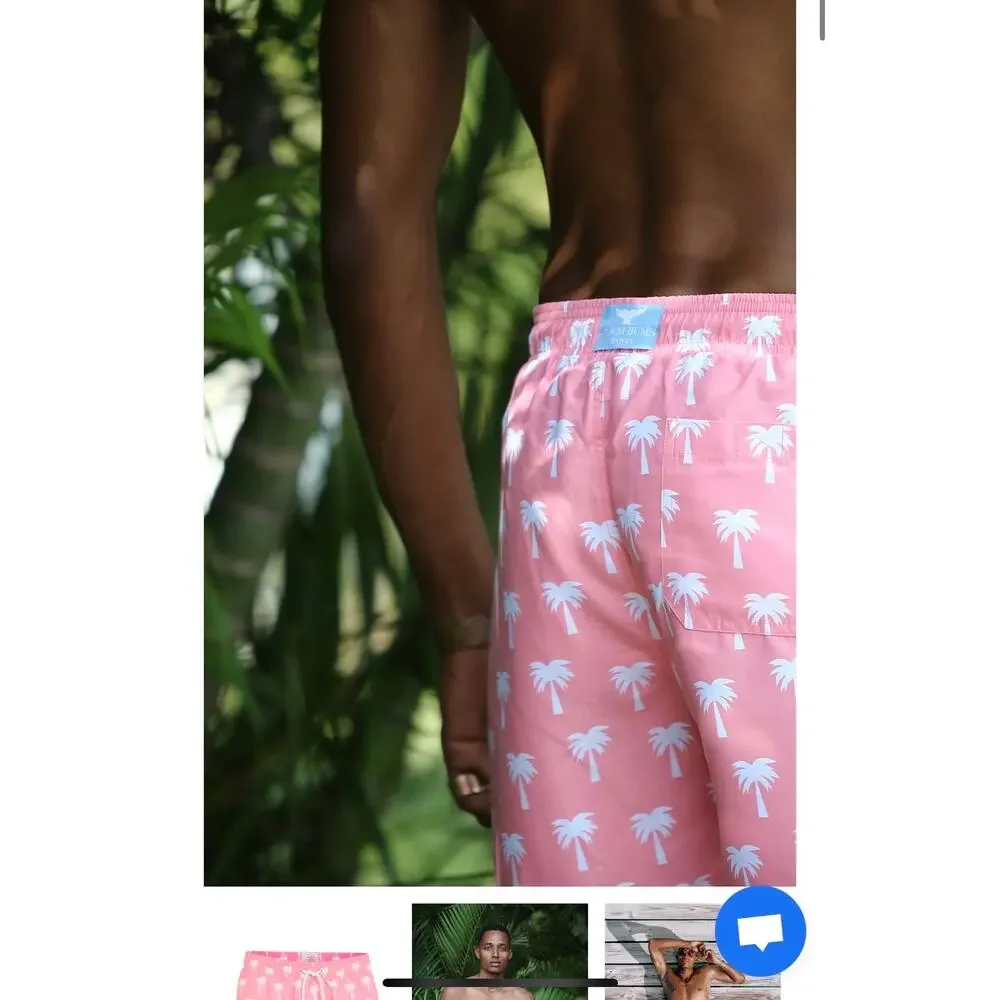 beach bums bequia pink palm tree print swim trunks shorts Size L
